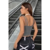 Kadın Antrasit Gri Beyaz Çift Renk Çapraz Askılı Crop Top Bluz