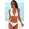 Kadın Beyaz Belden, Boyundan Bağlamalı Ve Ayarlanabilir Külotlu Üçgen Bikini Mayo Takımı