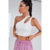 Kadın Beyaz Tek Omuz Cut Out Detaylı Crop Top Bluz