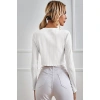 Kadın Beyaz Uzun Kollu Önden Bağlama Detaylı Crop Top Bluz