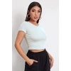 Kadın Beyaz Yuvarlak Yaka Yarım Kol Crop Top Bluz