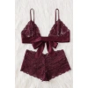 Kadın Bordo Dantelli & Kurdelalı Sütyen Külot Takımı