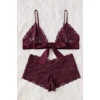Kadın Bordo Dantelli & Kurdelalı Sütyen Külot Takımı