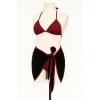 Kadın Bordo Siyah Pareolu Yandan Ve Boyundan Bağlamalı 3lü Bikini Takımı