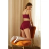 Kadın Bordo Şortlu Kaşkorse Gecelik Takım