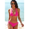 Kadın Fuşya Belden, Boyundan Bağlamalı Ve Ayarlanabilir Külotlu Üçgen Bikini Mayo Takımı