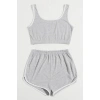 Kadın Gri Askılı Crop Top Ve Şortlu Gecelik Takım