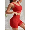 Kadın Kırmızı Kalın Askılı Yüksek Bel Şortlu Gecelik Takımı