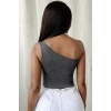 Kadın Koyu Gri Tek Omuz Crop Büstiyer