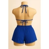 Kadın Mavi Şortlu Belden Ve Boyundan Bağlamalı Bikini Takımı