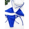 Kadın Mavi Yandan Bağlamalı Tangalı Üçgen Bikini Mayo Takımı