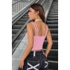 Kadın Pembe Beyaz Çift Renk Çapraz Askılı Crop Top Bluz