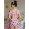 Kadın Pembe Çilek Desenli Sexy Kostüm 8014