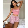 Kadın Pembe Çizgili Desen Askılı Şortlu Pijama Takım 9002