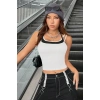 Kadın Siyah Beyaz Çift Renk Çapraz Askılı Crop Top Bluz