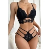 Kadın Siyah Dantel Cut-out Detaylı Şık Sütyen Ve Külot Takımı