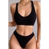 Kadın Siyah Desteksiz Seamless Tangalı İç Çamaşır Takımı