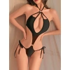 Kadın Siyah Fantezi Boyundan Bağlama Halka Detaylı Sexi Kostüm 2046