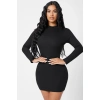 Kadın Siyah Kaşkorse Balıkçı Yaka Uzun Kollu Bodycon Mini Elbise