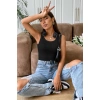 Kadın Siyah Kolsuz Kalın Askılı Uzun Crop Top Bluz & Atlet