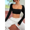 Kadın Siyah Uzun Kol Göğüs Ve Sırt Dekolteli Crop Top Bluz