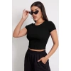 Kadın Siyah Yuvarlak Yaka Yarım Kol Crop Top Bluz