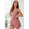 Kadın Tozlu Pembe Kenarları Fırfırlı Şortlu Kaşkorse Gecelik Takımı