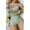 Kadın Yeşil Dantel Detaylı Şortlu Gecelik Pijama Takımı 5014