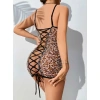 Şık Leopar Desenli Arkası Çapraz Bağlamalı Fantezi Kostüm
