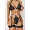 Siyah Göğüs Dantelli Seksi Jartiyer Takım