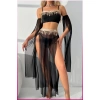 Siyah Pul Aksesuarlı Tül Etekli Kadın Seksi Gecelik
