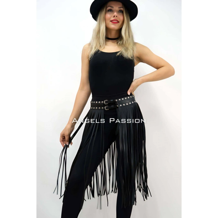 5 Mm Püsküllü Şık Deri Etek, Diz Altı Püsküllü Etek - Brf1398