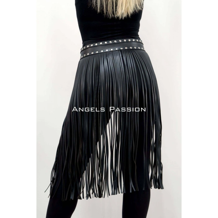 5 Mm Püsküllü Şık Deri Etek, Diz Altı Püsküllü Etek - Brf1398