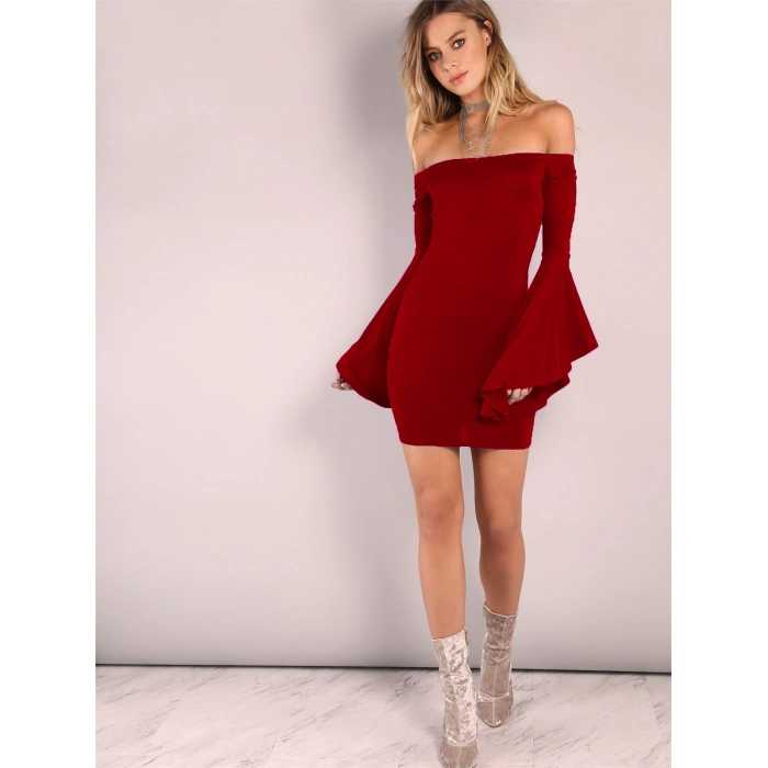 B101320 İspanyol Kol Straplez Elbise