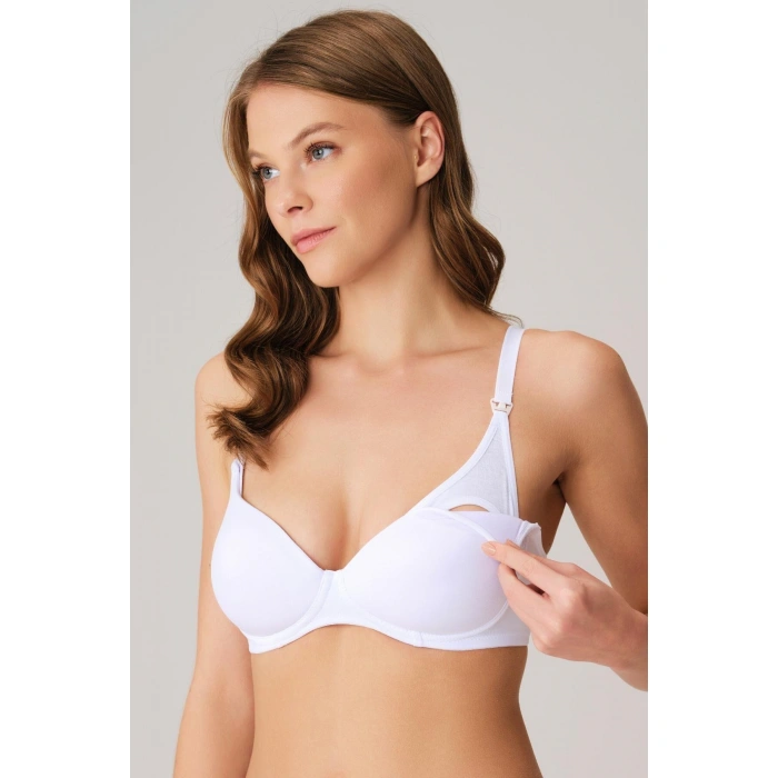 Balensiz Lohusa Önden Açılan Yumuşak Süngerli Beyaz Emzirme Sütyeni