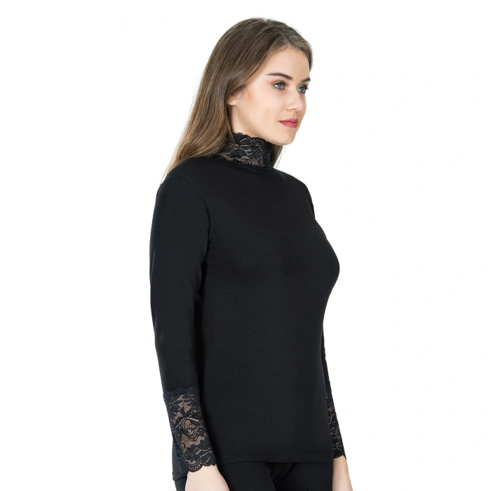 Balıkçı Yaka Dantelli Kadın Tişört 278