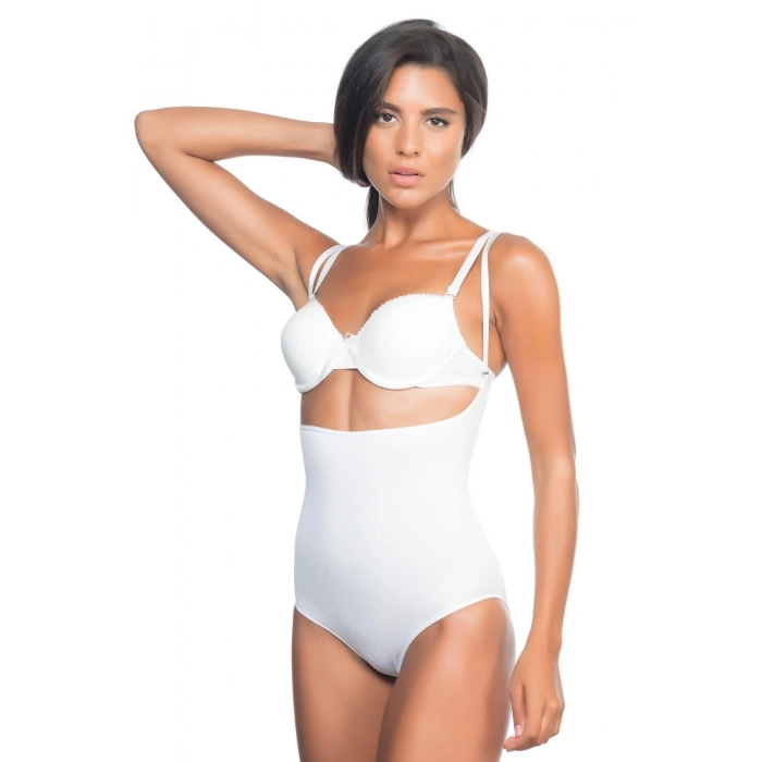 Beyaz Mı Emay 2073 Göğüsü Açık Desenli Body Korse