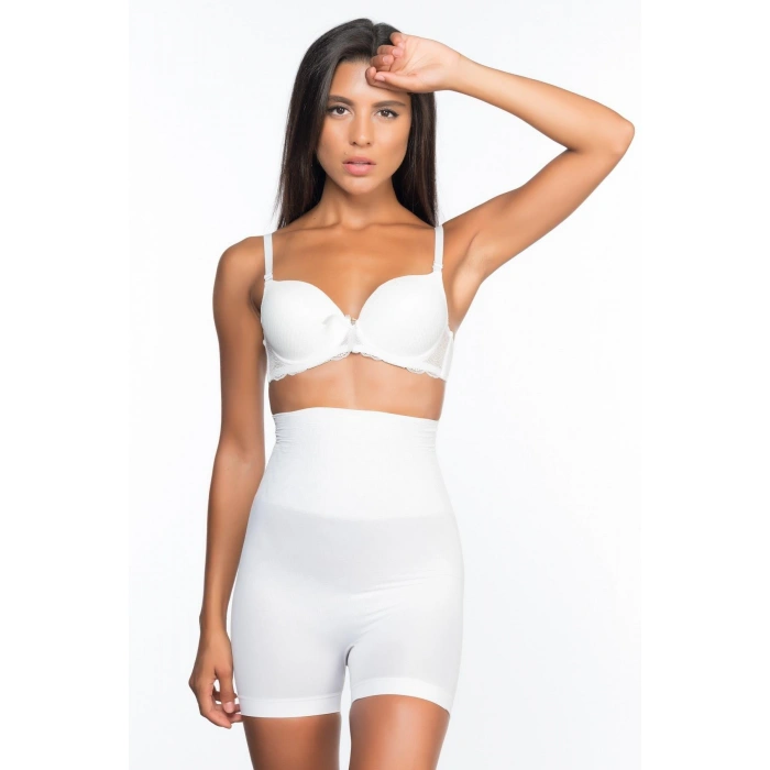 Beyaz Mı Emay 2075 Yüksek Bel Desenli Double Kısa Paça Korse