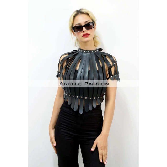 Crop Büstiyer Harness, Deri Göğüs Harness, Gömlek Üzeri Harness - Brf1257