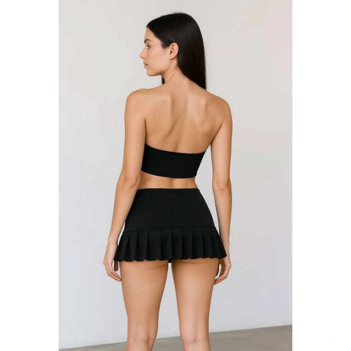 Dantel Detaylı Pileli Mini Etek