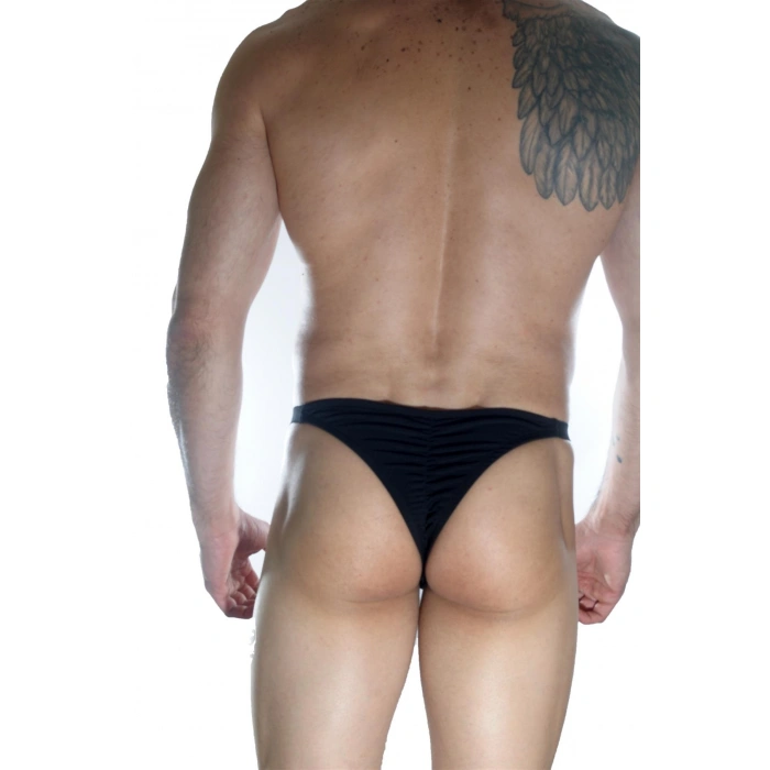 Erkek  Arkası Büzgülü Siyah Brazillian Slip