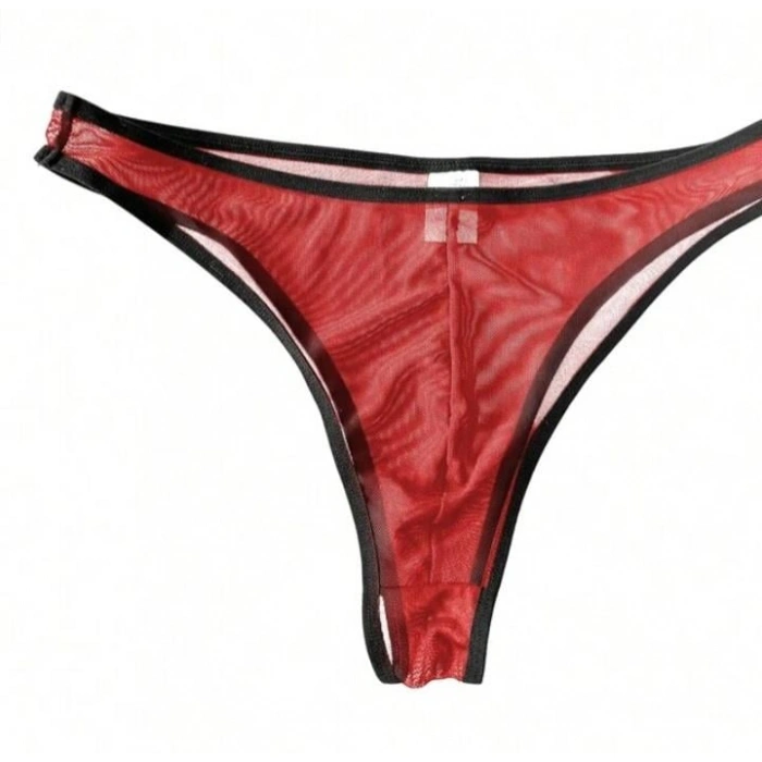 Erkek  Biyeli Kırmızı Transparan Brazillian Slip