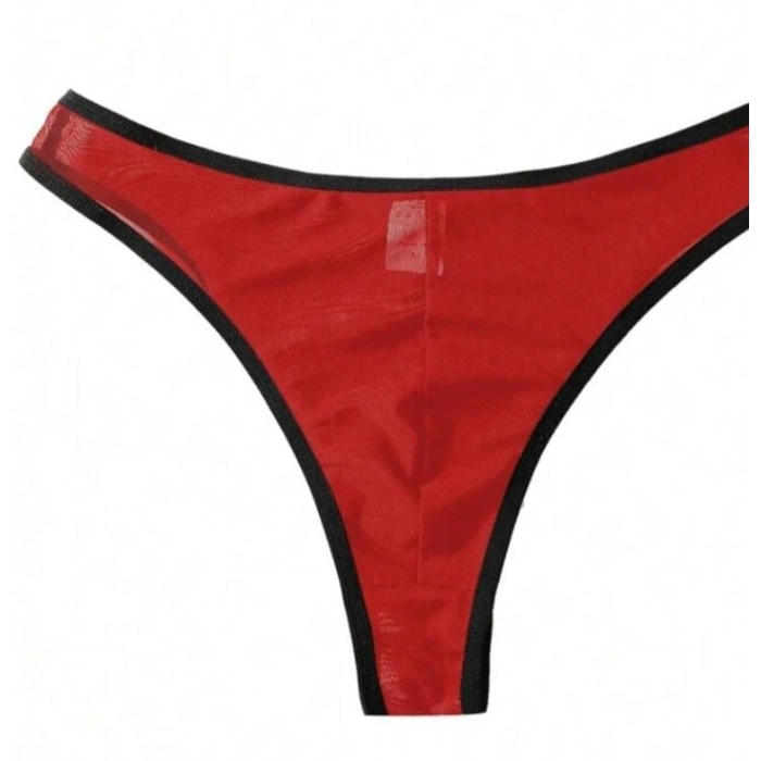 Erkek  Biyeli Kırmızı Transparan Brazillian Slip