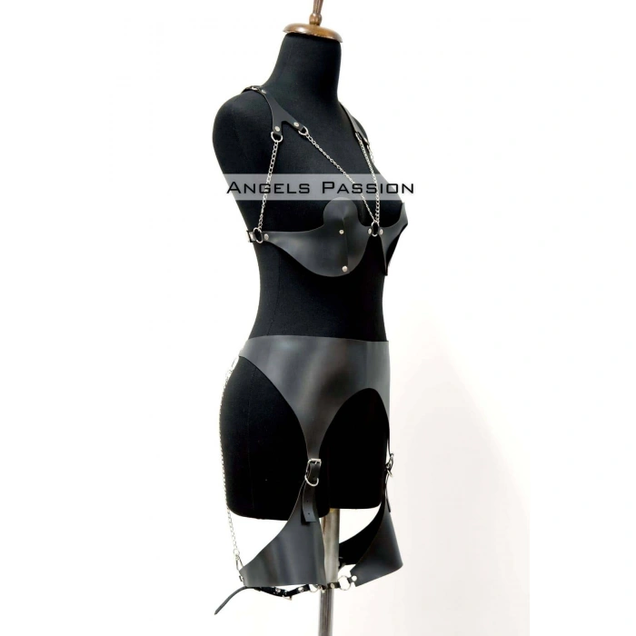 Erotik Deri Jartiyer Harness Takım, Kadın Fantezi İç Giyim - Brf1220