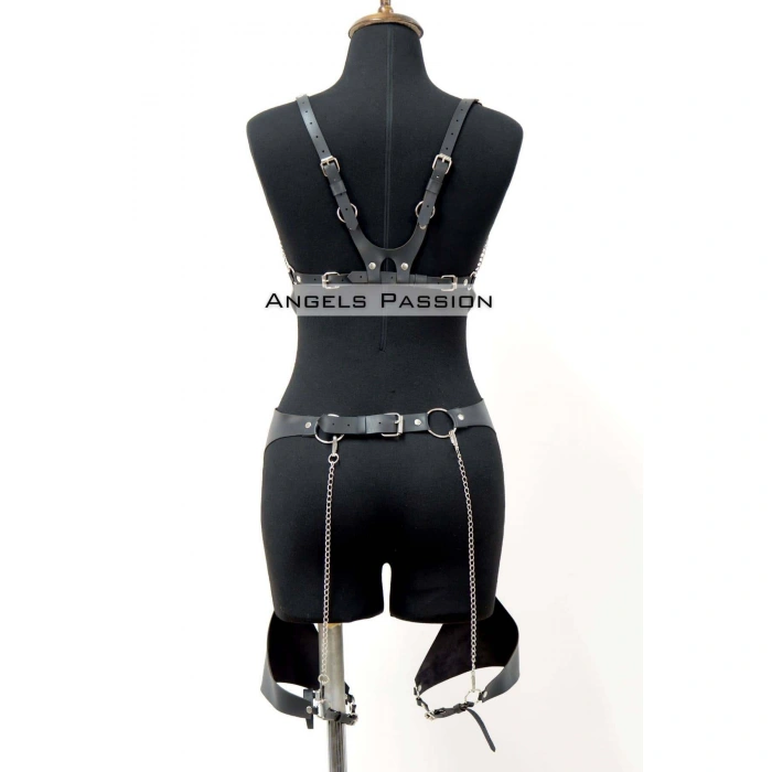 Erotik Deri Jartiyer Harness Takım, Kadın Fantezi İç Giyim - Brf1220