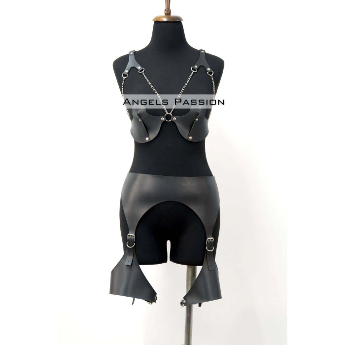 Erotik Deri Jartiyer Harness Takım, Kadın Fantezi İç Giyim - Brf1220