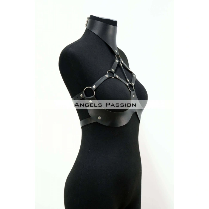 Göğüsleri Açık Deri Fantezi Giyim, Deri Göğüs Harness - Brf1237