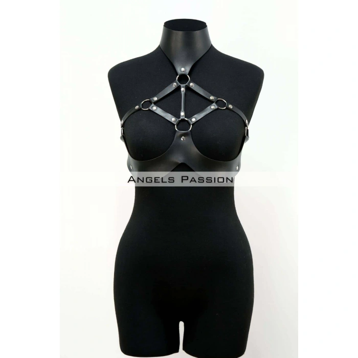 Göğüsleri Açık Deri Fantezi Giyim, Deri Göğüs Harness - Brf1237