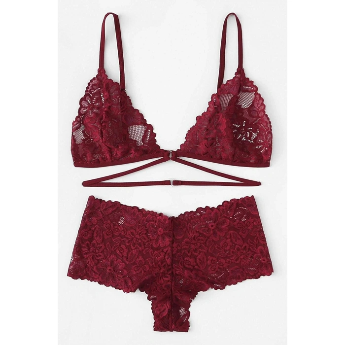 Kadın Bordo Özel Şık Sütyen Külot Takımı