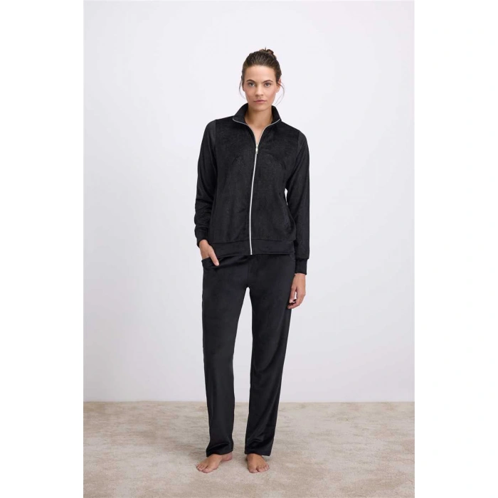 Kadın Fermuarlı Uzun Kollu Kadife Eşof Takımı